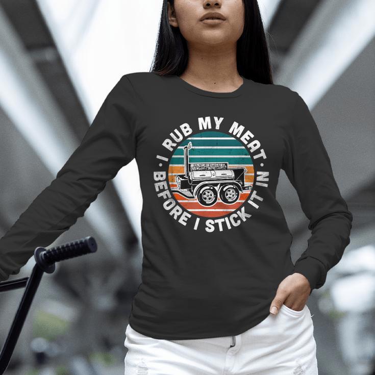 BBQ Dad Offset Smoker Pit Accessory I Rub My Meat Text Unisex Long Sleeve T-Shirt