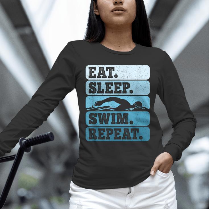 Eat Sleep Swim Vintage Swimming Lover Swimmer Men Women Unisex Long Sleeve T-Shirt