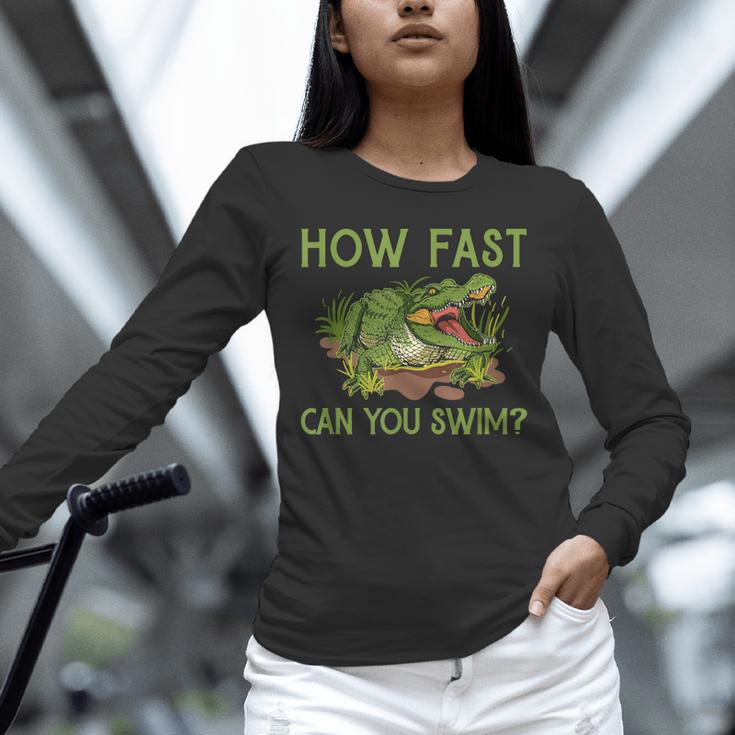 Swimmer Crocodile Swimming Humor How Fast You Can Swim Unisex Long Sleeve T-Shirt Swimmer Crocodile Swimming Humor How Fast You Can Swim Unisex Long Sleeve T-Shirt