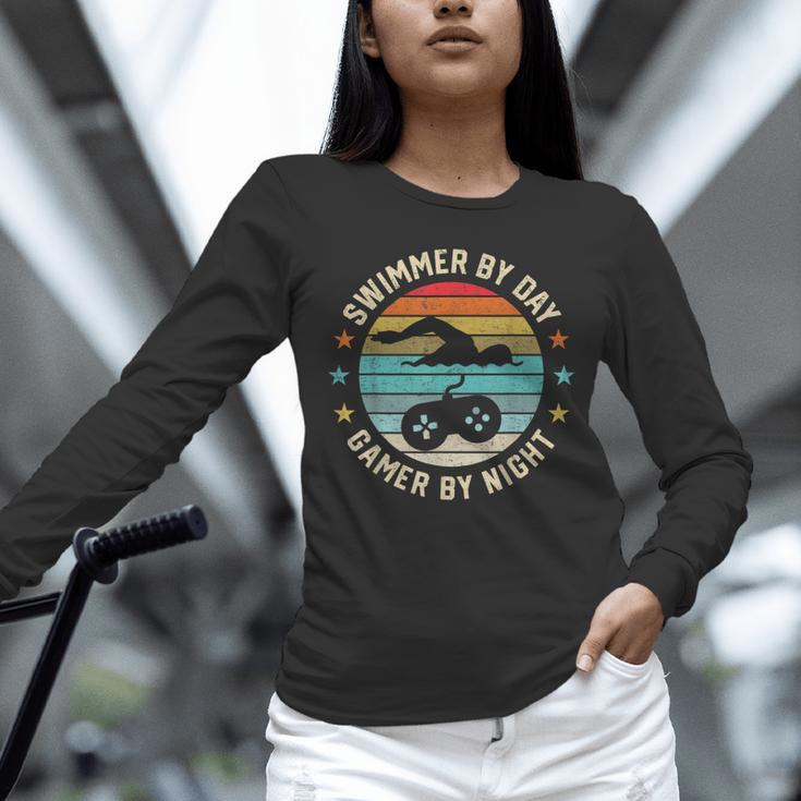 Swimmer By Day Gamer By Night Swimming Swim Lover Gaming Unisex Long Sleeve T-Shirt