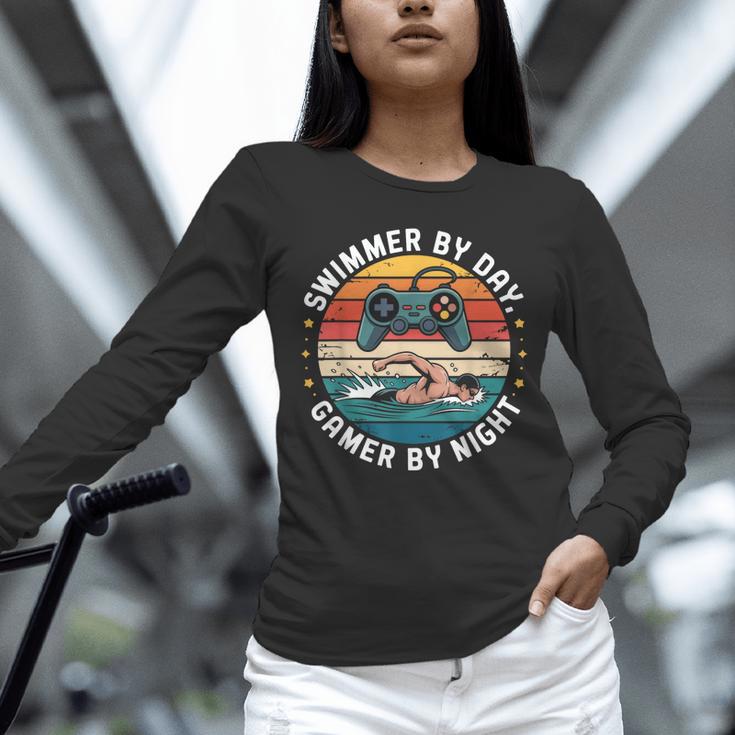 Swimmer By Day Gamer By Night Swimming Vintage Gaming Swim Unisex Long Sleeve T-Shirt Swimmer By Day Gamer By Night Swimming Vintage Gaming Swim Unisex Long Sleeve T-Shirt