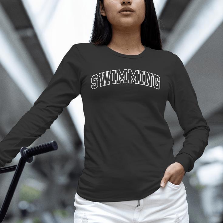 Swimming Athletic Lettering Swimmer Coach Unisex Long Sleeve T-Shirt Swimming Athletic Lettering Swimmer Coach Unisex Long Sleeve T-Shirt