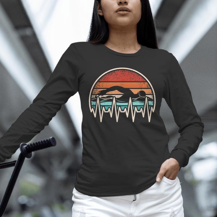 Swimming Heartbeat Retro Swim Swimmer Men Women Unisex Long Sleeve T-Shirt Swimming Heartbeat Retro Swim Swimmer Men Women Unisex Long Sleeve T-Shirt