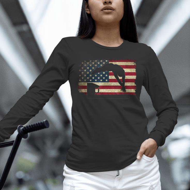 Swimming Swim Team Distressed American Flag USA Swimmer Unisex Long Sleeve T-Shirt
