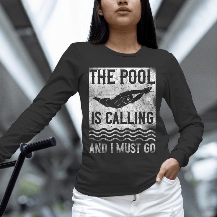 Swimming Swimmer Swim The Pool Is Calling Vintage Unisex Long Sleeve T-Shirt Swimming Swimmer Swim The Pool Is Calling Vintage Unisex Long Sleeve T-Shirt