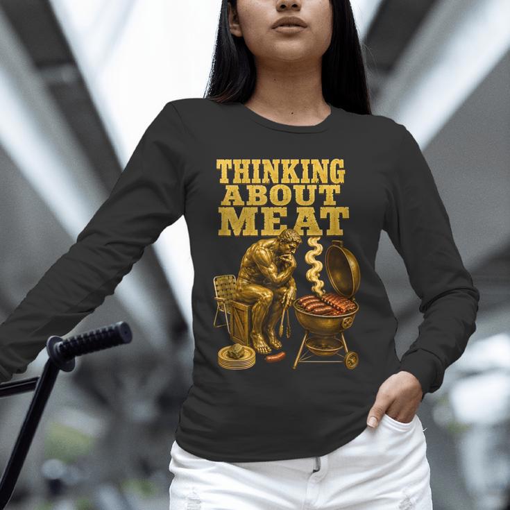 Thinking About Meat BBQ Dad Humor Unisex Long Sleeve T-Shirt Thinking About Meat BBQ Dad Humor Unisex Long Sleeve T-Shirt
