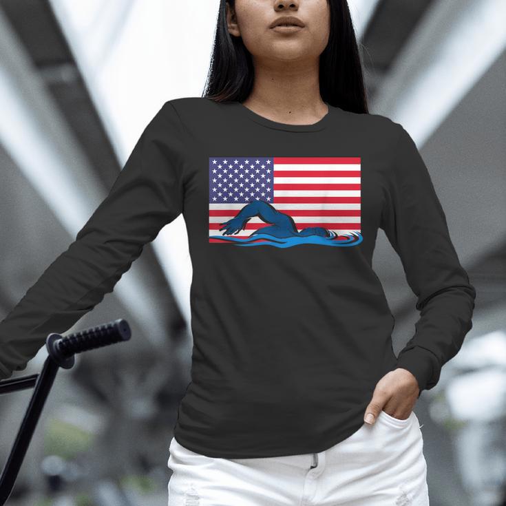 USA Flag Swimmer Swimming Sport Athlete Swim Swimming Unisex Long Sleeve T-Shirt USA Flag Swimmer Swimming Sport Athlete Swim Swimming Unisex Long Sleeve T-Shirt