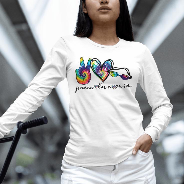 Peace Love Swim Tie Dye Swimmer Swimming Summer Trip Unisex Long Sleeve T-Shirt