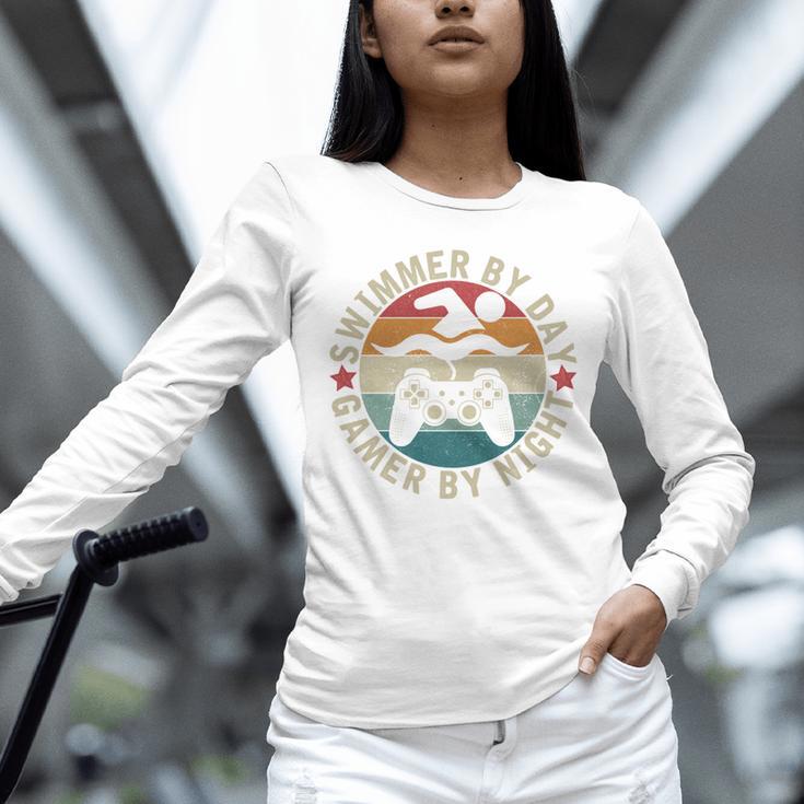 Swimmer By Day Gamer By Night Swimming Swim Gaming Unisex Long Sleeve T-Shirt