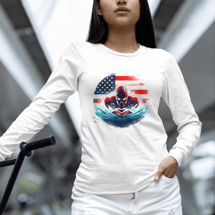 Swimming United States American Swimming Apparel Swimming Unisex Long Sleeve T-Shirt Swimming United States American Swimming Apparel Swimming Unisex Long Sleeve T-Shirt