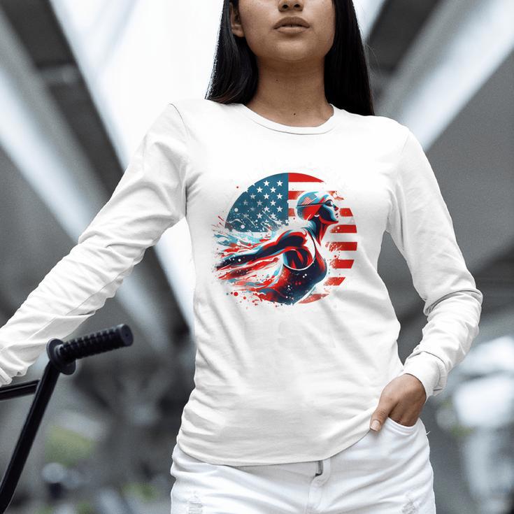 Swimming United States Apparel American Flag Swimming Unisex Long Sleeve T-Shirt Swimming United States Apparel American Flag Swimming Unisex Long Sleeve T-Shirt
