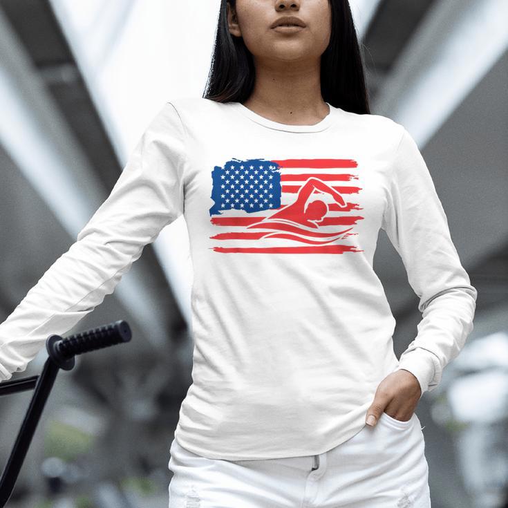 Vintage American Flag Swim Team Swimmer Funny Swimming Gift Unisex Long Sleeve T-Shirt Vintage American Flag Swim Team Swimmer Funny Swimming Gift Unisex Long Sleeve T-Shirt