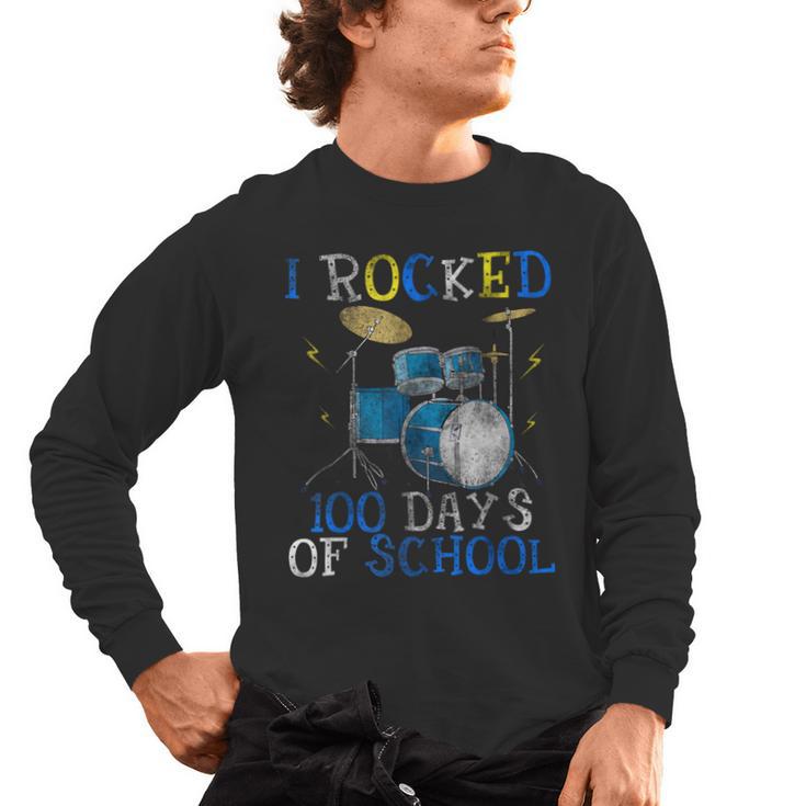 100th Day Of School T Shirt Happy 100 Days Drum Kit Music Men's Long Sleeve T-Shirt