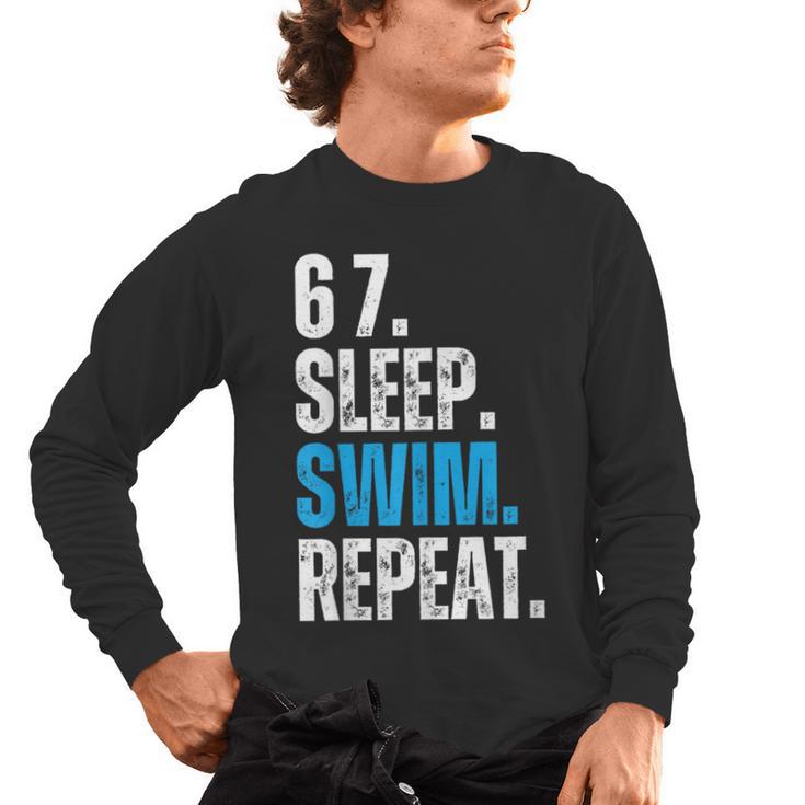 67 Sleep Swim Repeat Swimming Swimmer 67 Meme Men's Long Sleeve T-Shirt