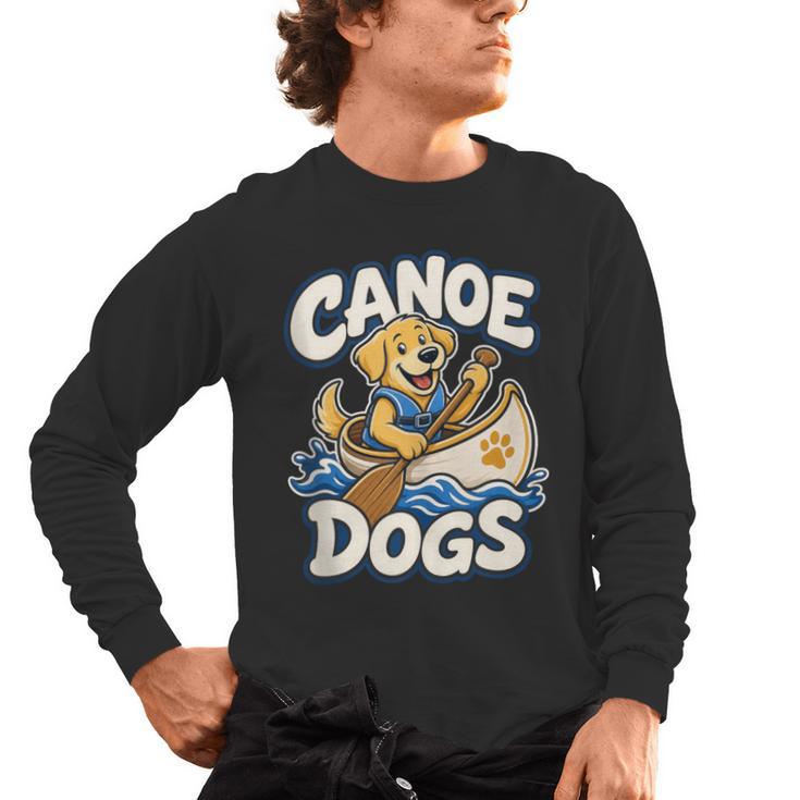 Canoe Dogs Golden Retriever Paddling Graphic Men's Long Sleeve T-Shirt