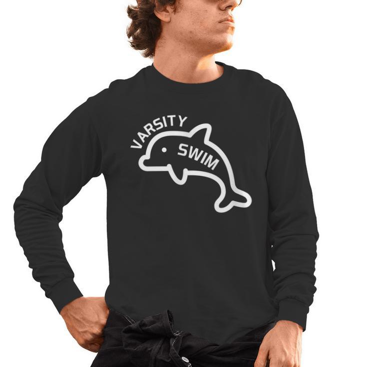 Dolphin Dolfin Varsity Swim Swim Team Swim Club Swimming Men's Long Sleeve T-Shirt