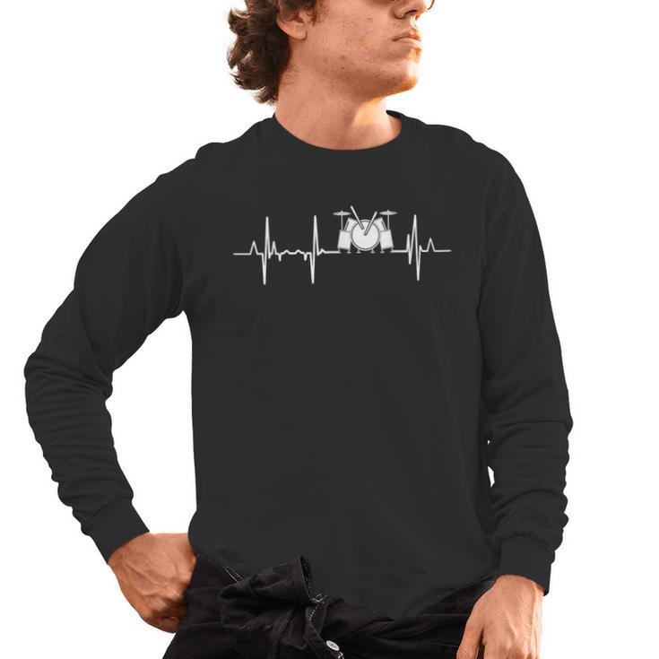 Drum Kit Cardiogram Drum Musician ECG Men's Long Sleeve T-Shirt