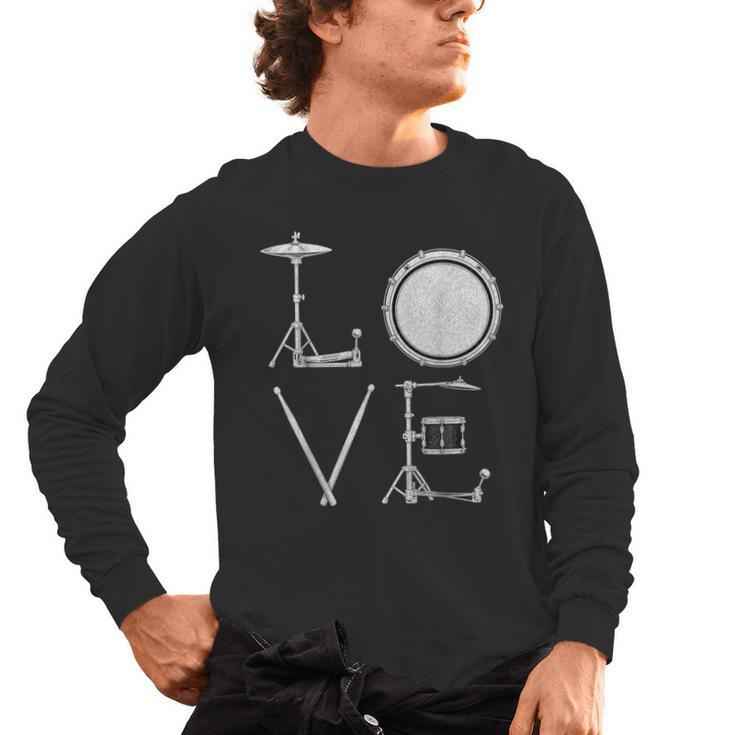 Drum Kit Love Illustration For Music Enthusiasts Men's Long Sleeve T-Shirt