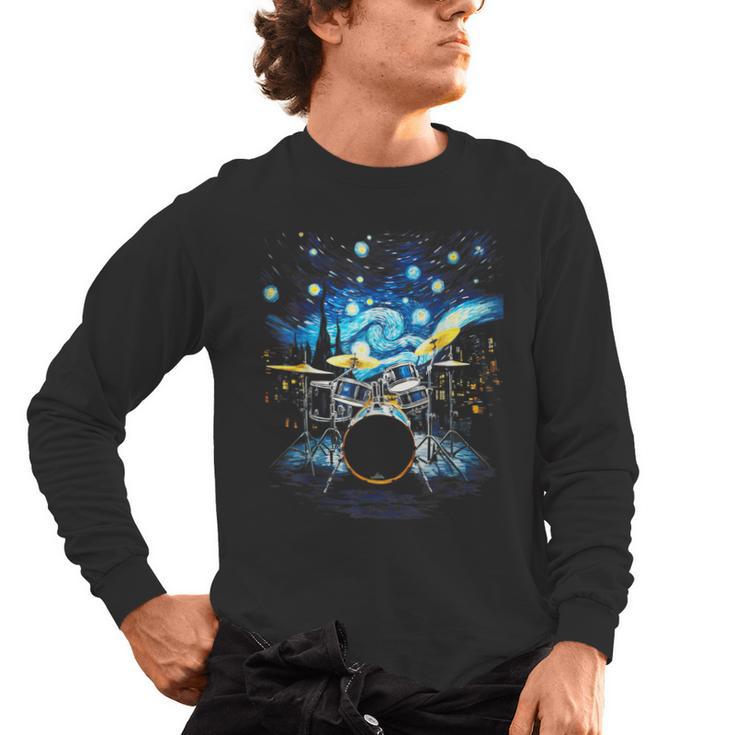 Drum Kit Percussionist Drummer Van Gogh Drums Men's Long Sleeve T-Shirt
