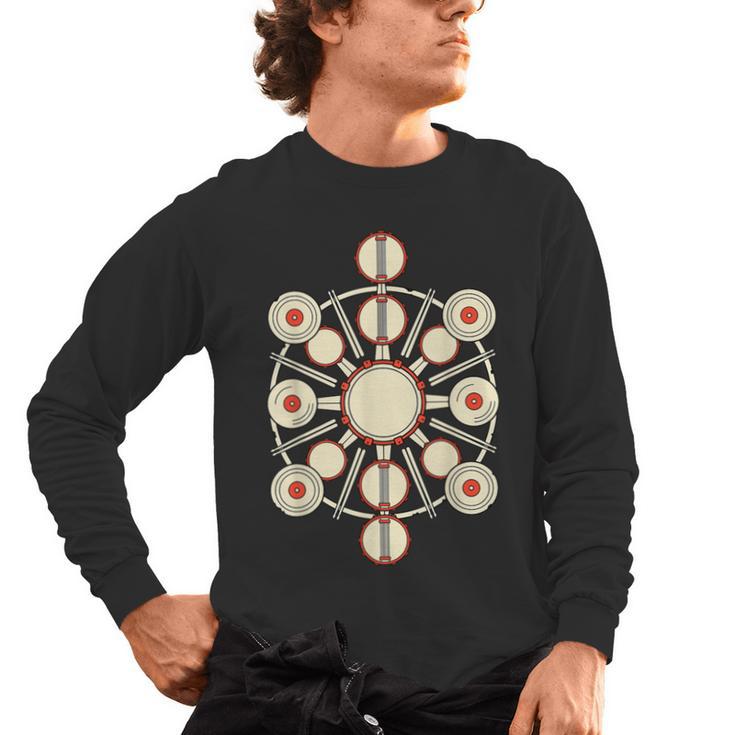 Drummer Drum Kit Mandala Percussionist Music Lover Men's Long Sleeve T-Shirt