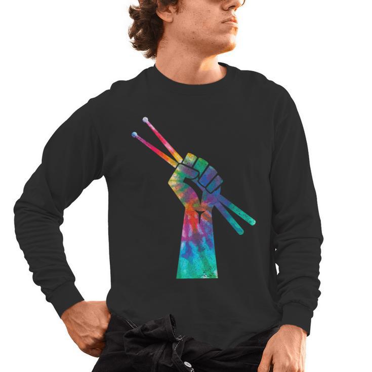 Drummer Drum Kit Tie Dye Hippie Drummer Men's Long Sleeve T-Shirt