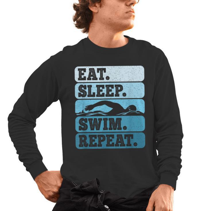 Eat Sleep Swim Vintage Swimming Lover Swimmer Men Women Men's Long Sleeve T-Shirt
