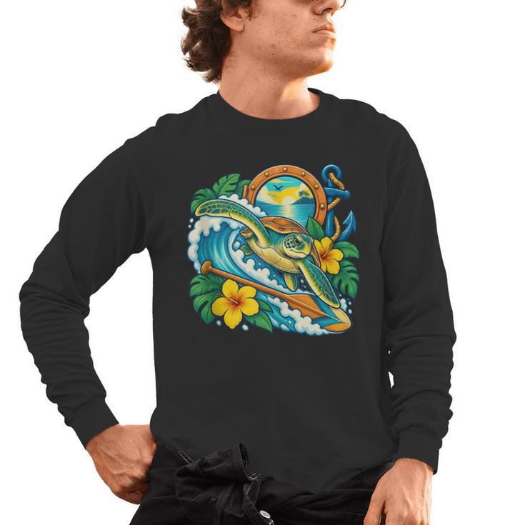 Green Sea Turtle Surfs Past a Canoe Paddle Sleeveless Men's Long Sleeve T-Shirt