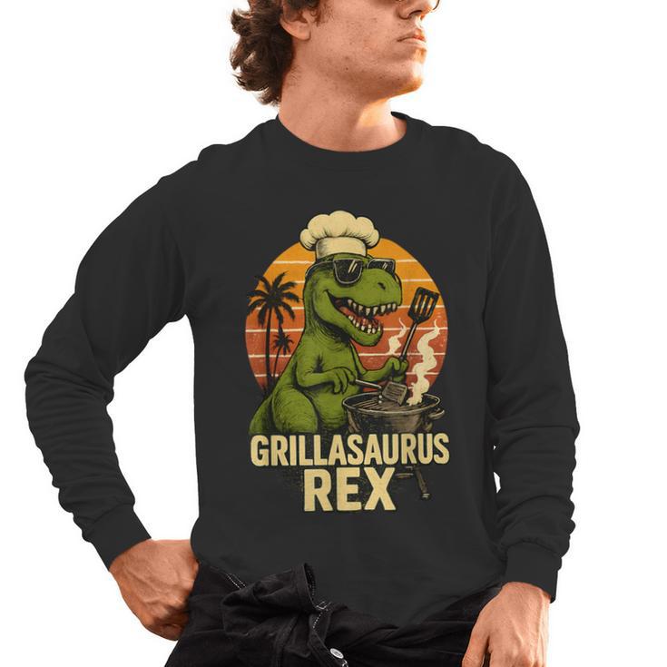 Grilling Dinosaur Grillasaurus T-Rex BBQ Dad Joke Men's Long Sleeve T-Shirt