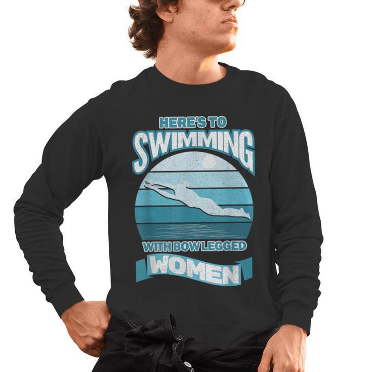 Here's To Swimming With Bow Legged Women Distressed Look Men's Long Sleeve T-Shirt