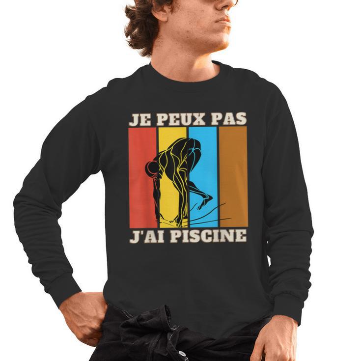 Je Peux Pas J'Ai Piscine Swimming Humour Retro Swimming Pool Men's Long Sleeve T-Shirt