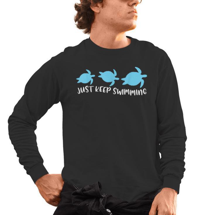 Just Keep Swimming Sea Turtle Swimmer Swim Team Coach Men's Long Sleeve T-Shirt