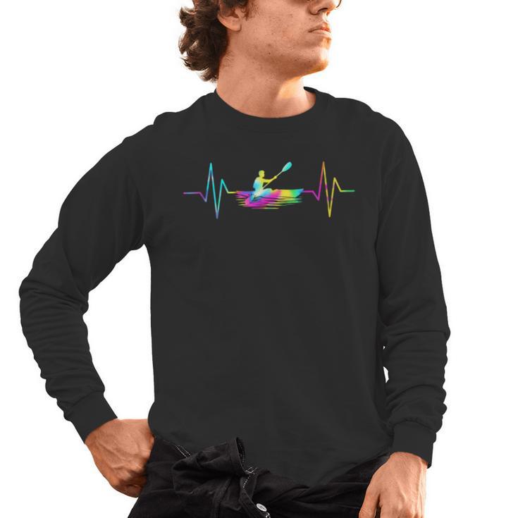 Kayaking Heartbeat Tie Dye Canoe Boating Kayaks Men's Long Sleeve T-Shirt