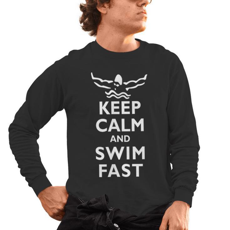 Keep Calm And Swim Fast Butterfly Swimming T-Shirt Men's Long Sleeve T-Shirt