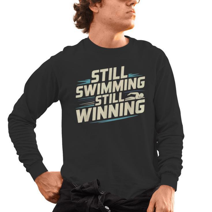 Masters Swimmer Still Swimming Competing Winning Adult Men's Long Sleeve T-Shirt