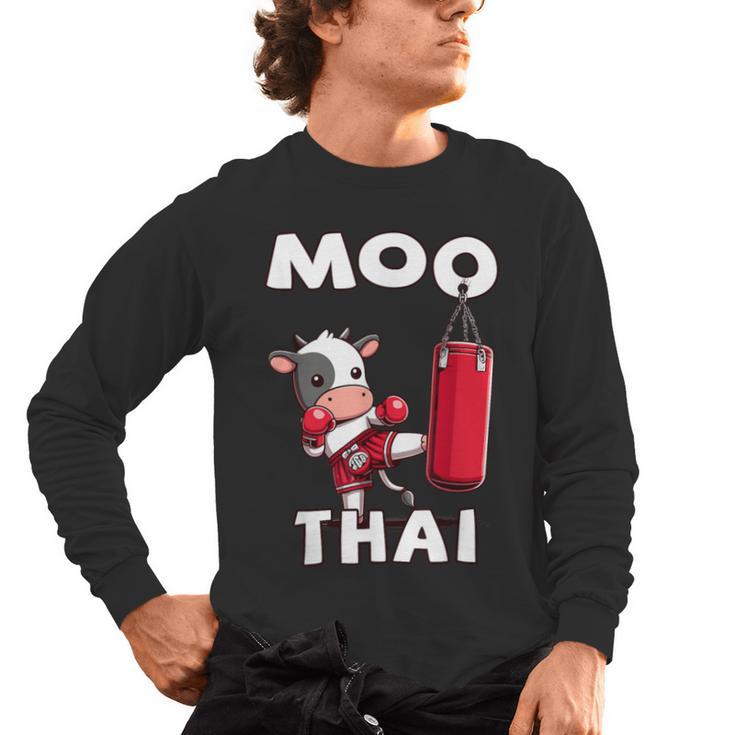 Moo Thai Muay Thai Thai Boxing For Kids Muay Thai Cow Men's Long Sleeve T-Shirt