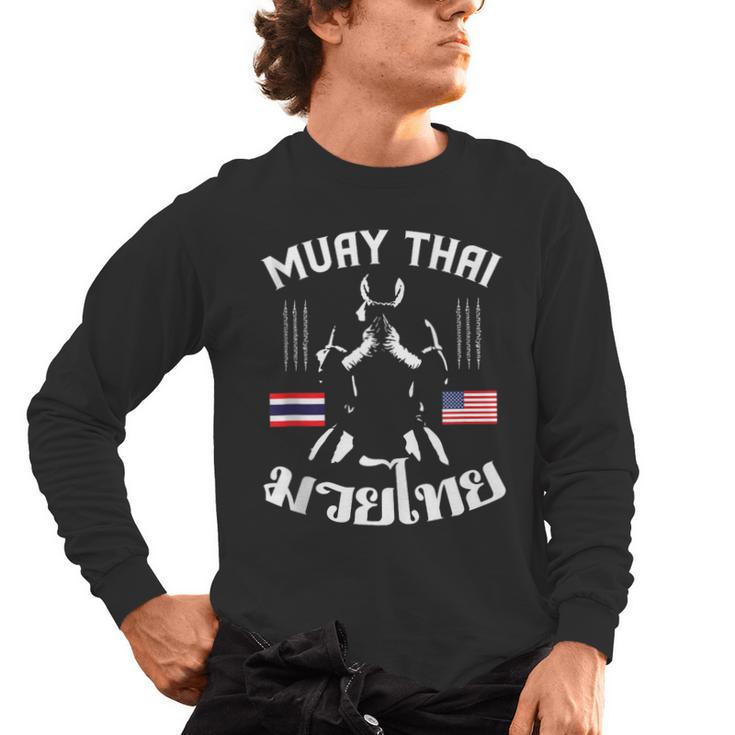 Muay Thai American Flag Martial Arts Thai Boxing Coach Men's Long Sleeve T-Shirt