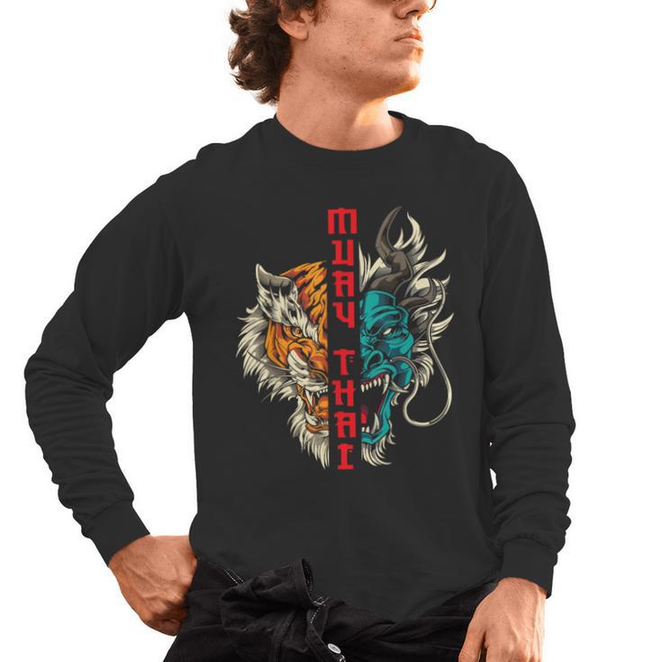 Muay Thai Thai Boxing Dragon Tiger Men's Long Sleeve T-Shirt