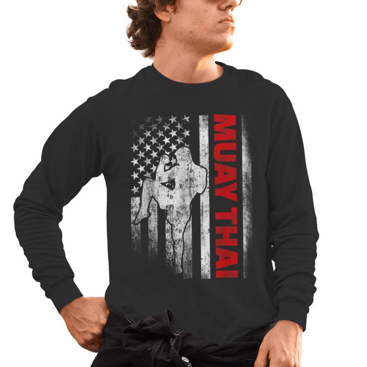 Muay Thai Boxing US American Flag Men's Long Sleeve T-Shirt