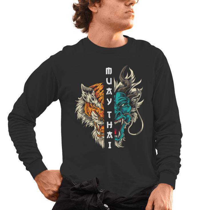Muay Thai Dragon Tiger Men's Long Sleeve T-Shirt