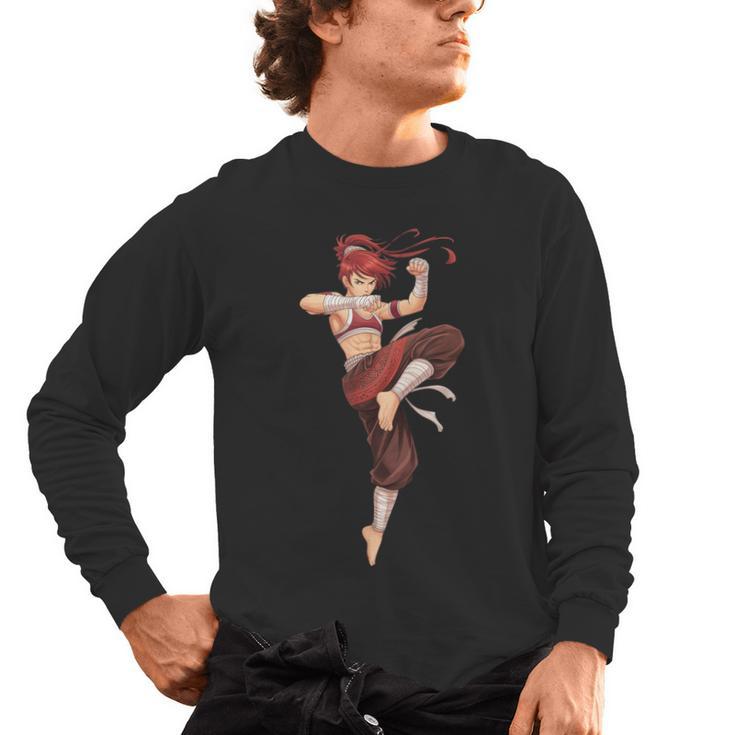 Muay Thai Girl Anime Japan Thaiboxer Kickboxing Muay Thai Men's Long Sleeve T-Shirt