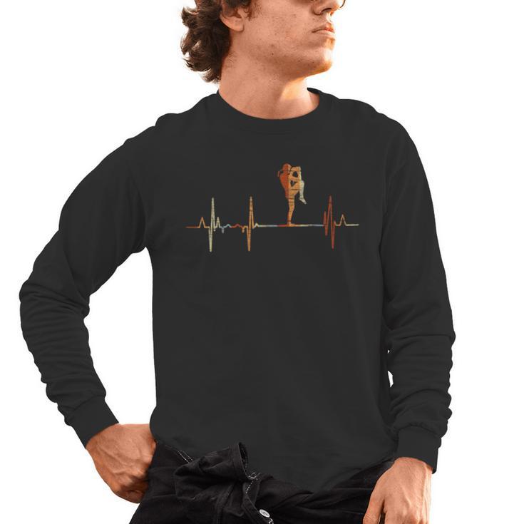 Muay Thai Heartbeat Vintage ECG Cardiogram Retro Men's Long Sleeve T-Shirt