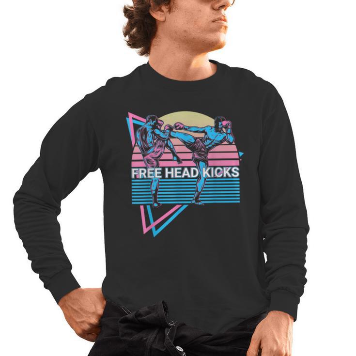 Muay Thai Kickboxing Retro Free Head Kicks Men's Long Sleeve T-Shirt