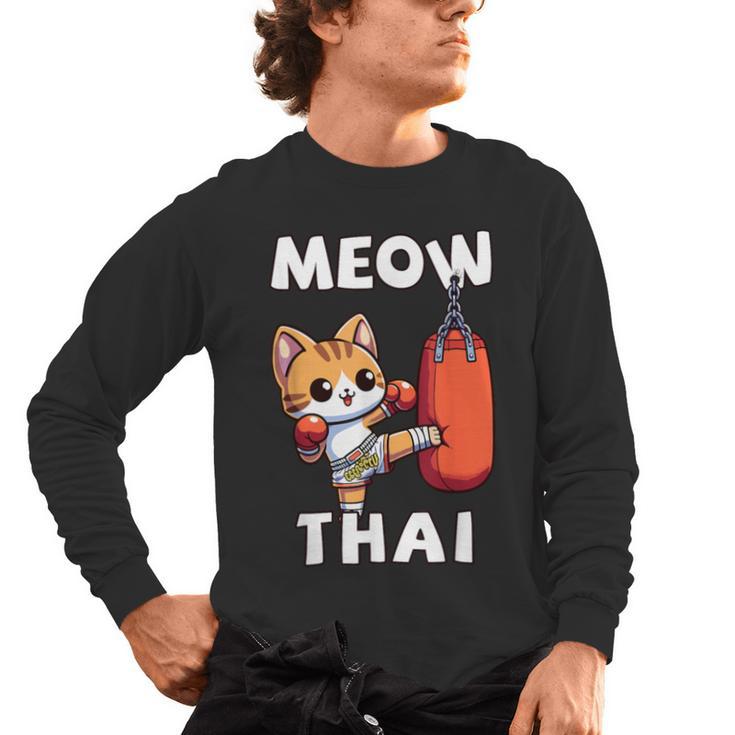 Muay Thai Meow Thai Thai Boxing For Boys Muay Thai Cat Men's Long Sleeve T-Shirt