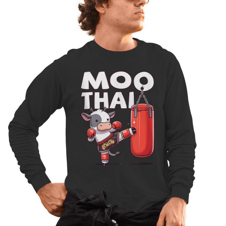 Muay Thai Moo Thai Thai Boxing For Youth Muay Thai Cow Men's Long Sleeve T-Shirt