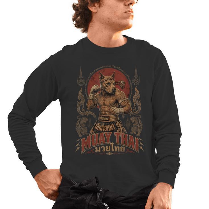 Muay Thai Roots Vintage Thai Boxing Fighter Thailand Dog Men's Long Sleeve T-Shirt
