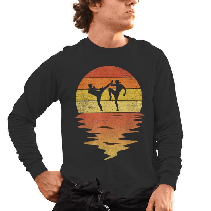 Muay Thai Shirt Retro Sunset 70s Vintage Muay Thai Men's Long Sleeve T-Shirt