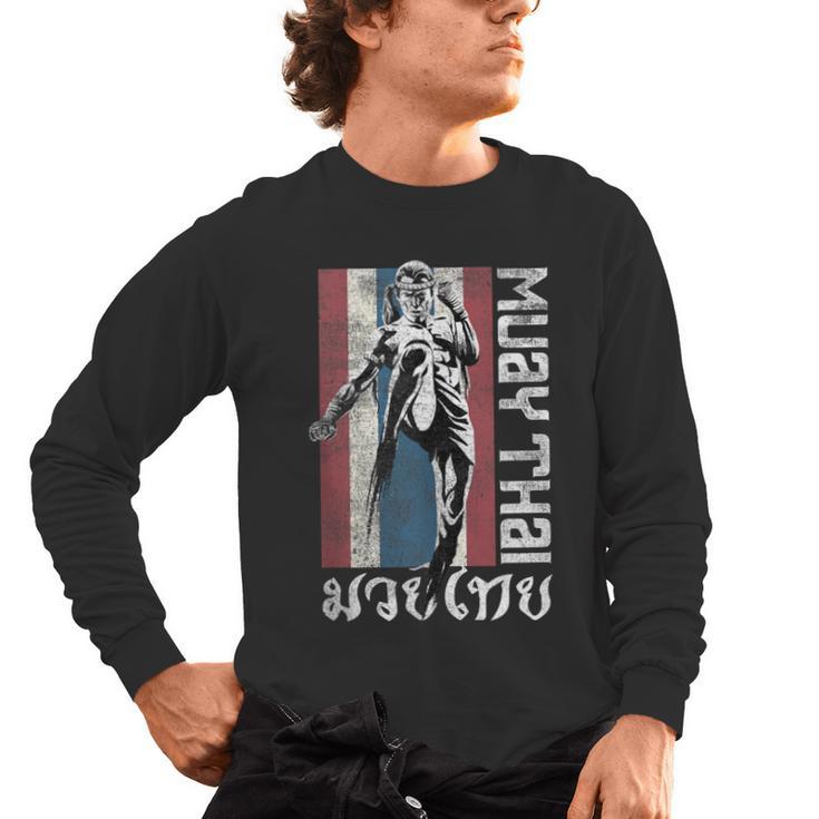 Muay Thai Shirt Thailand Flag Martial Arts Shirt Men's Long Sleeve T-Shirt