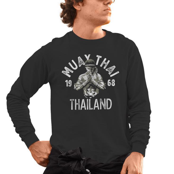 Muay Thai Thailand Vintage Tiger Fighter Training Small Men's Long Sleeve T-Shirt