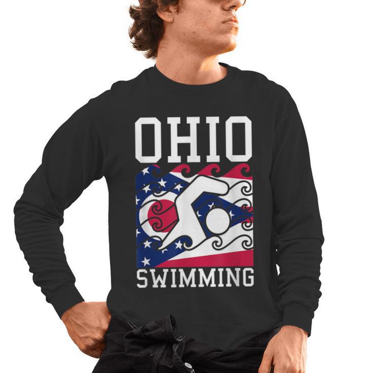Ohio Flag Swimming Team Swim Swimmer US State Men's Long Sleeve T-Shirt