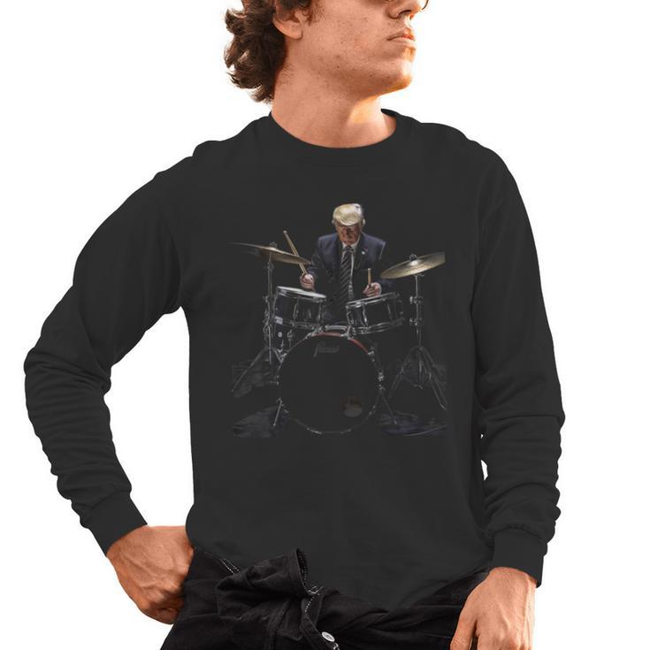 Percussion Player Drumset Retro Drum Kit Percussionist Trump Drummer Drums 2024 -Adults Men's Long Sleeve T-Shirt